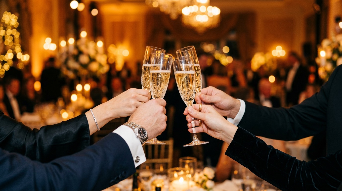 Toast szampanem na evencie firmowym — premiera produktu