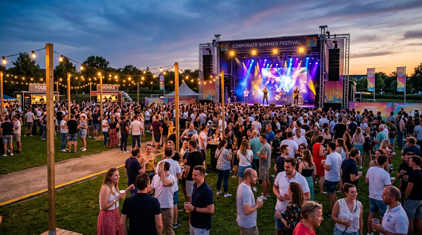 Scena plenerowa wieczorem — piknik firmowy